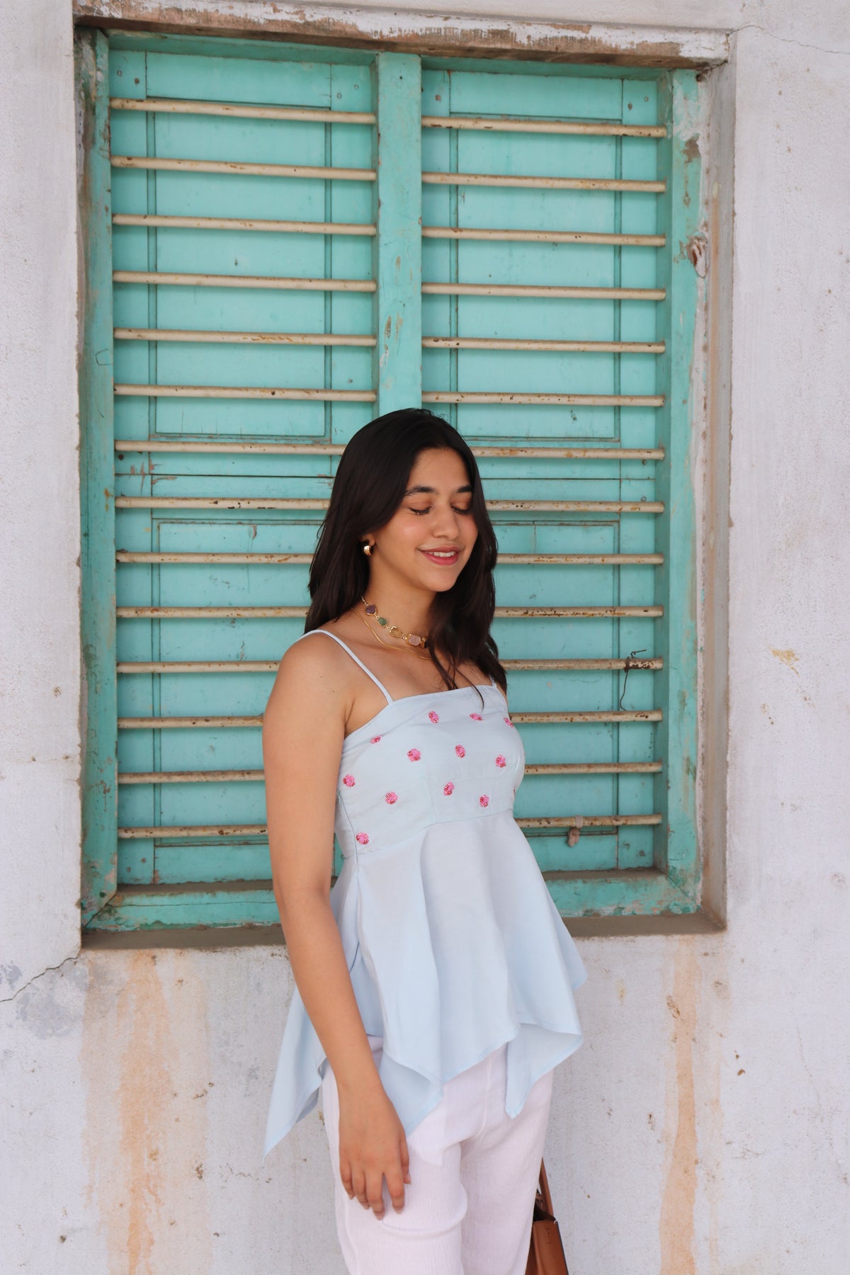 Blue bloom peplum