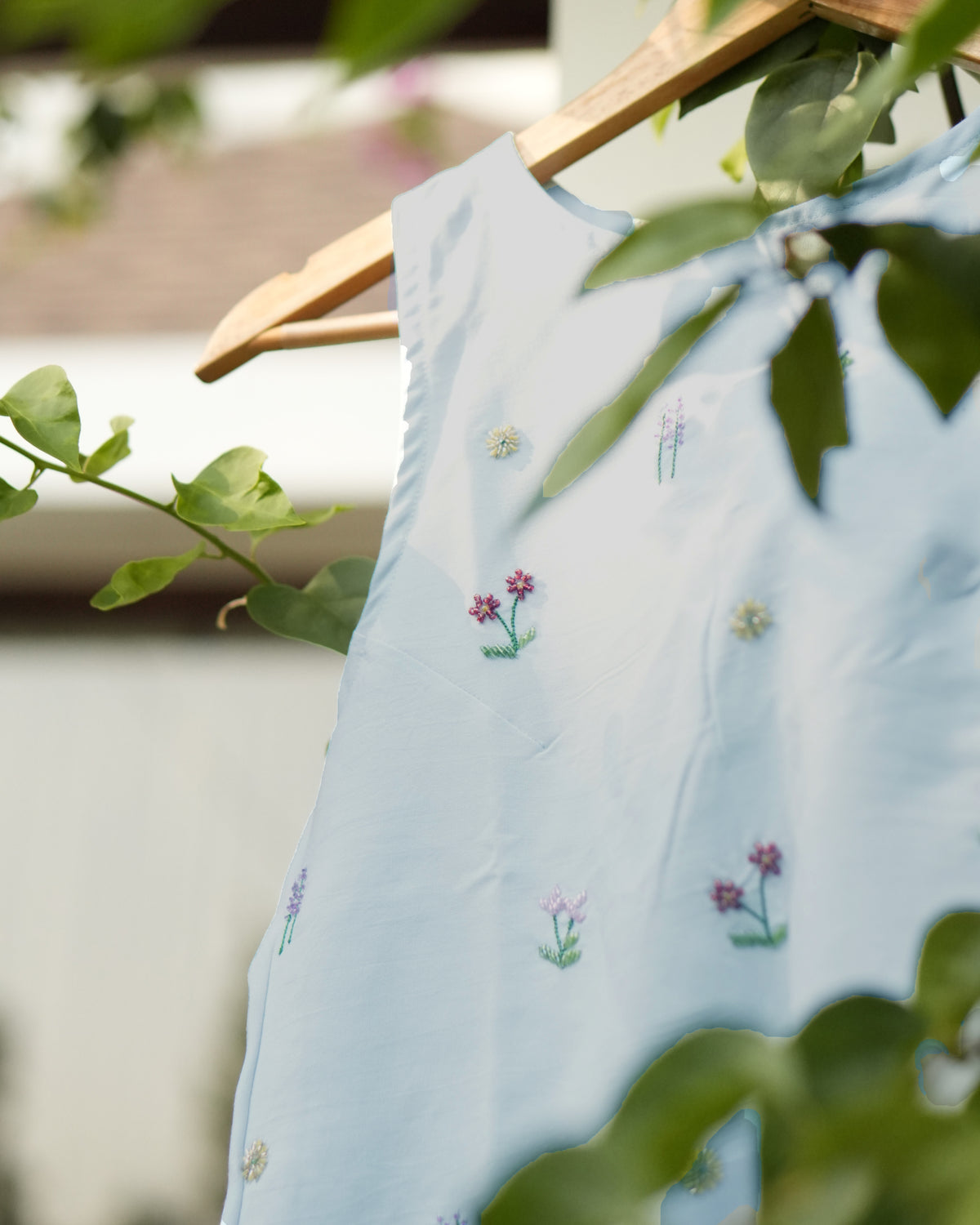 Powder Blue Floral Hand-Embroidered Top