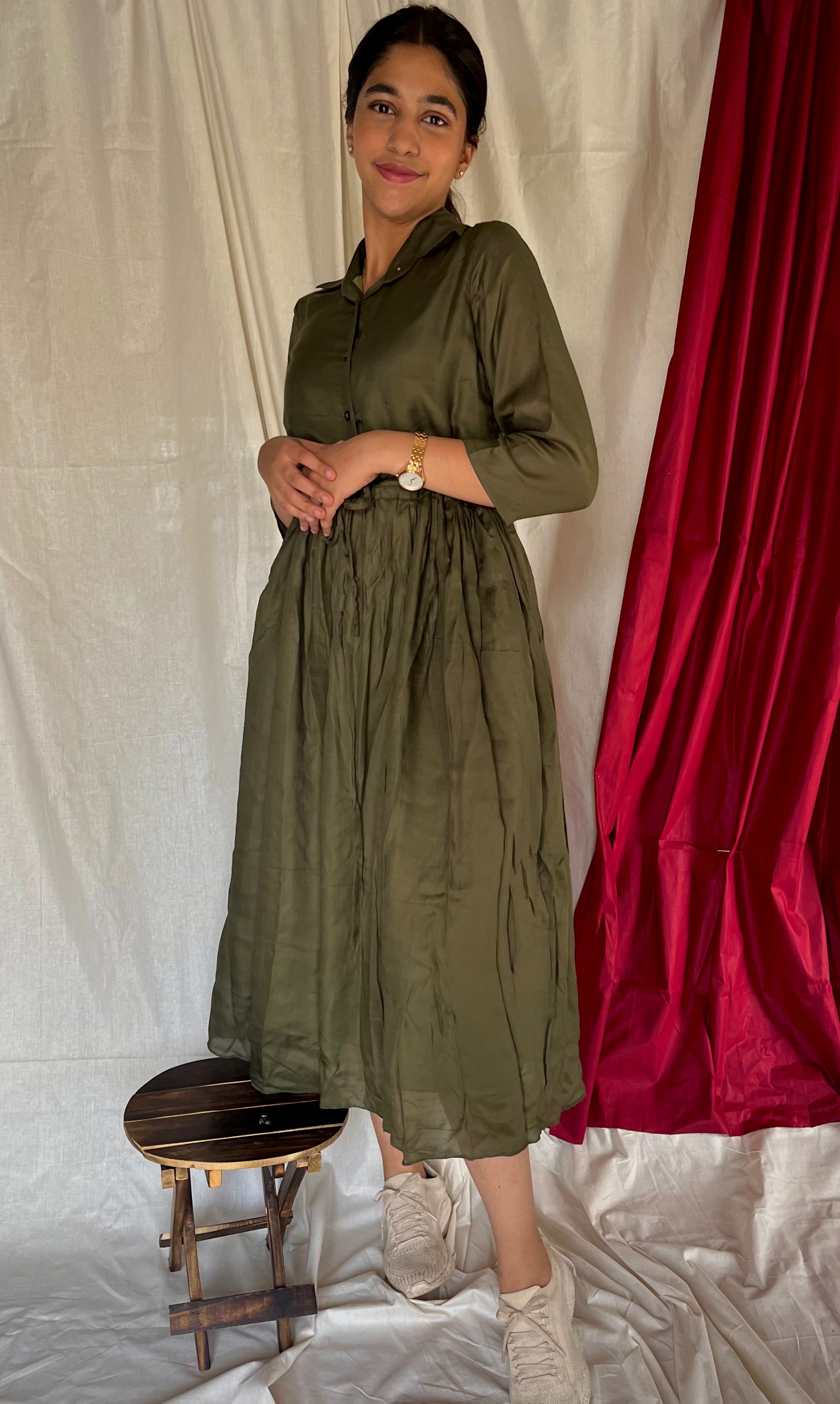 Olive Palm Shirt Dress