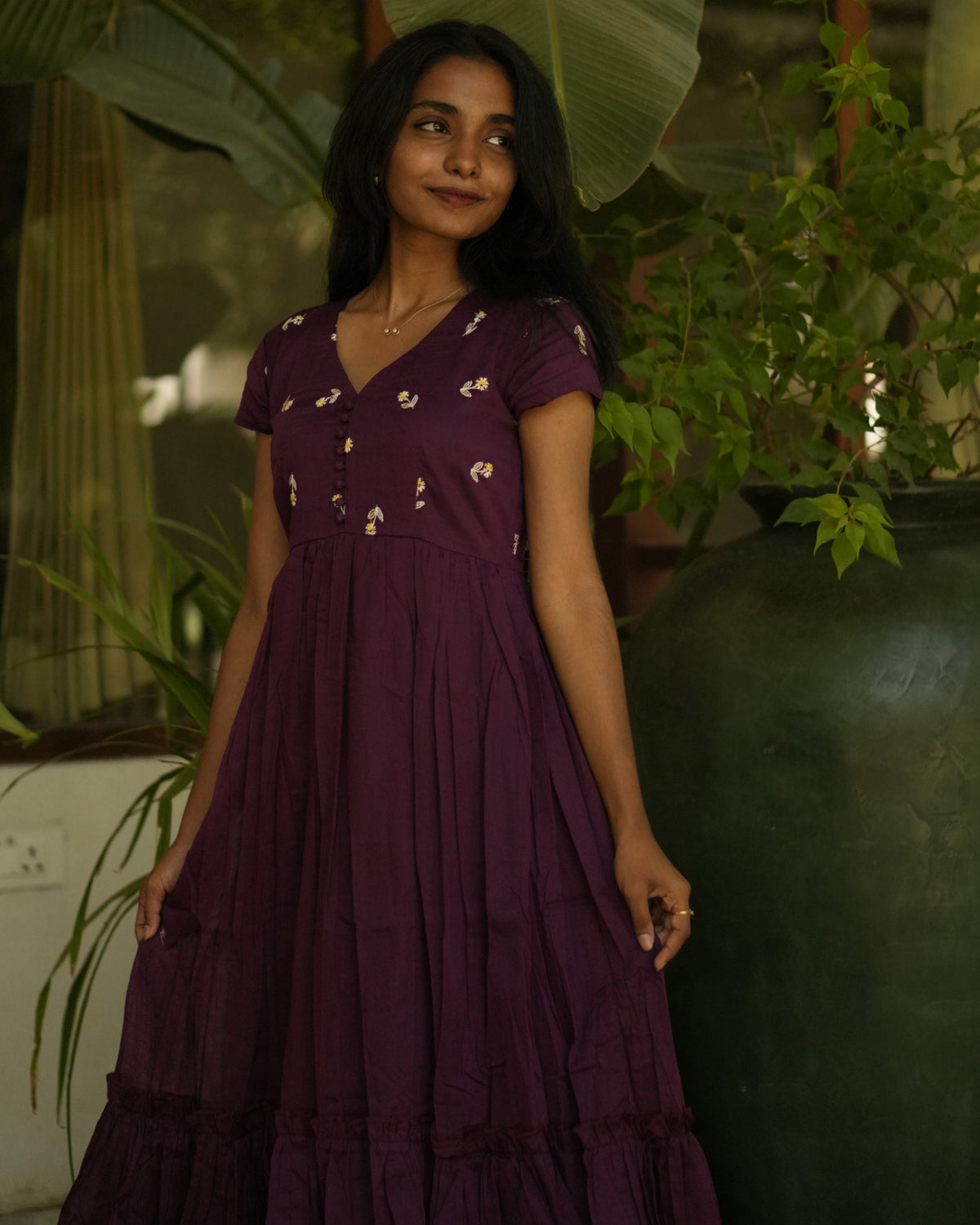 Wine Petal Button Dress