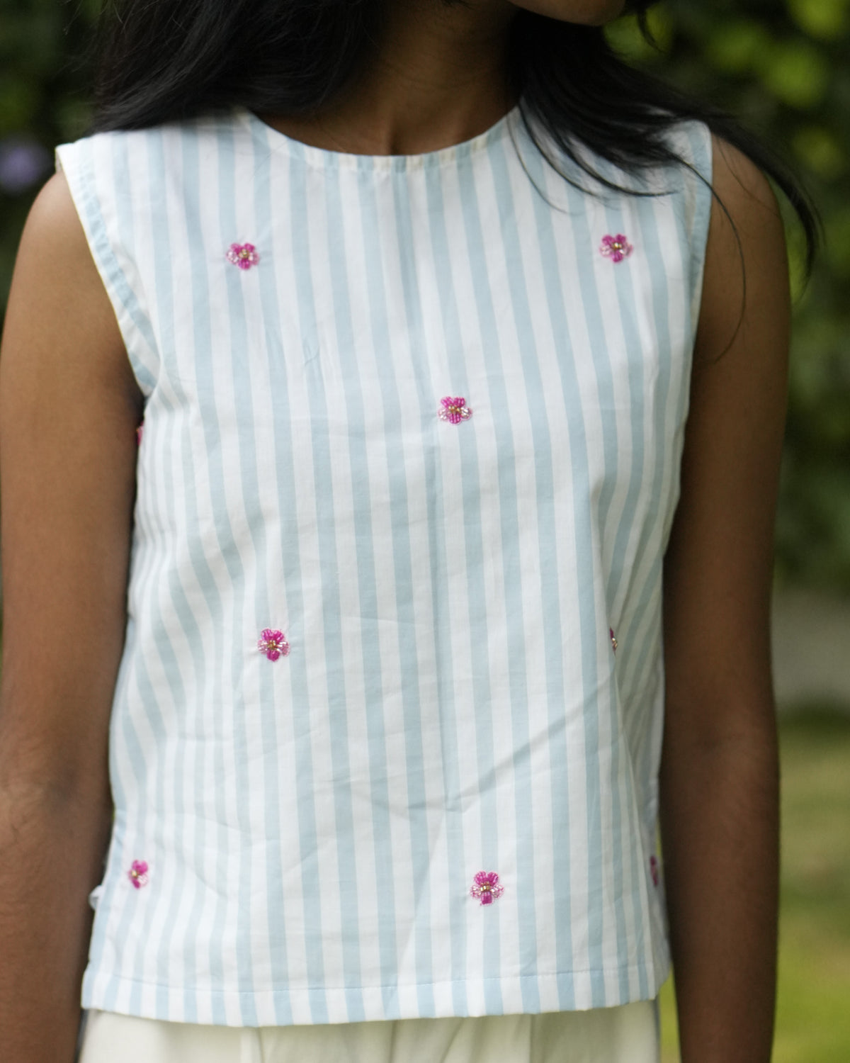 Bluebell Stripe Hand-Embroidered Top
