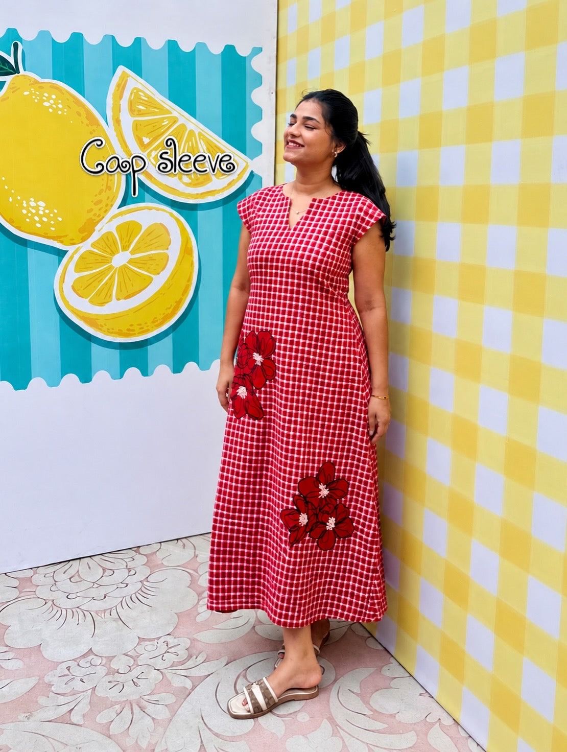 Scarlet Bloom Appliqué Dress