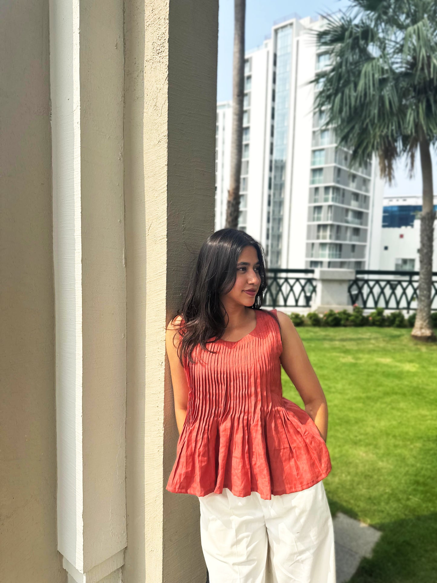 Clay Sunset Pleated Top