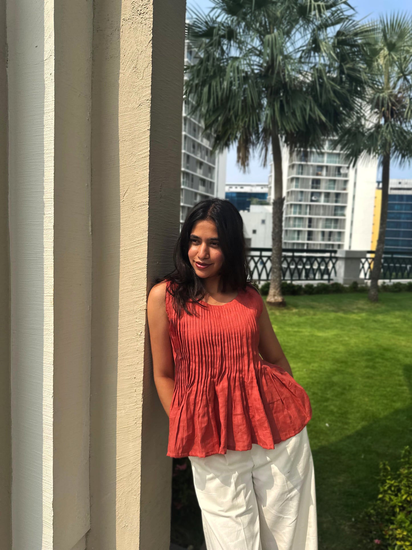 Clay Sunset Pleated Top