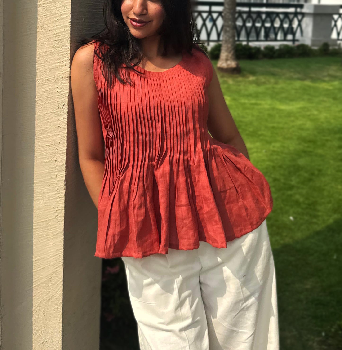 Clay Sunset Pleated Top