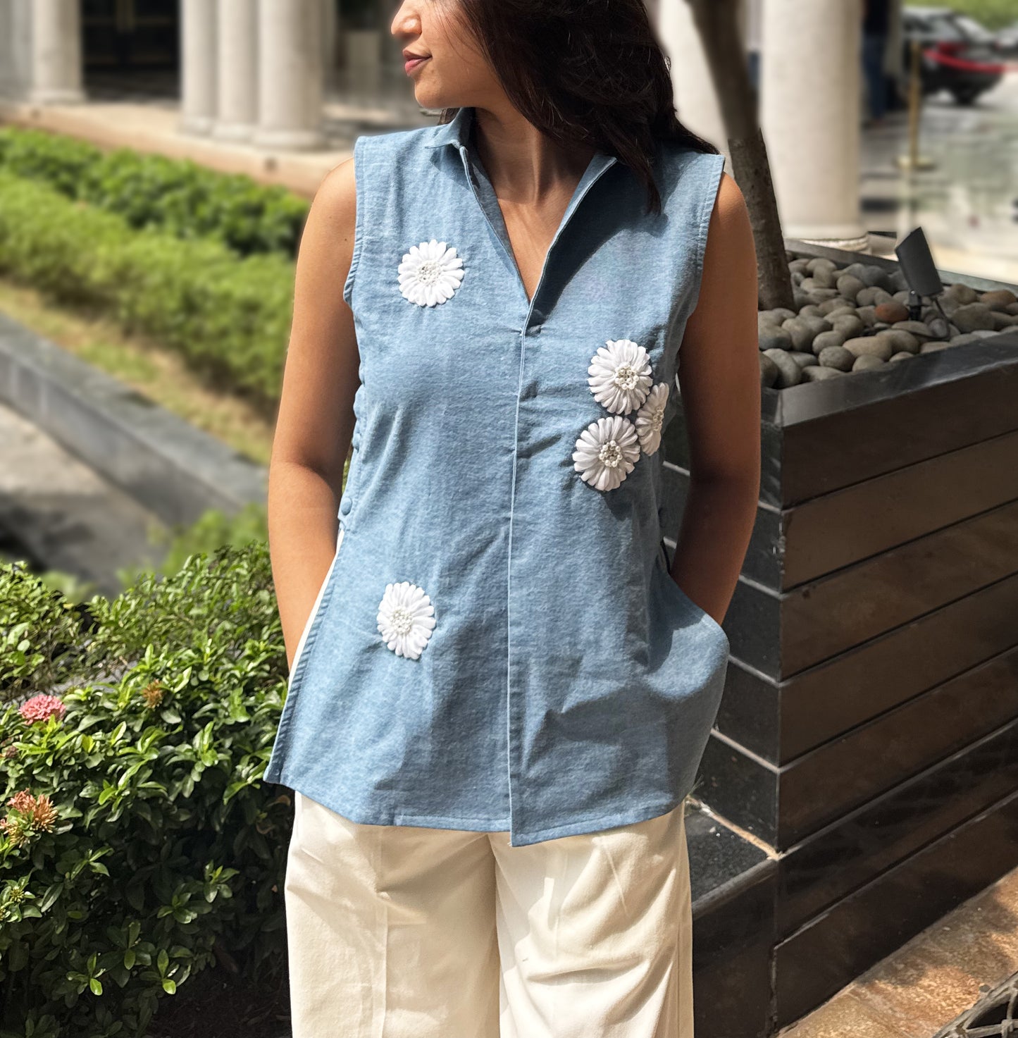 Daisy Denim Sleeveless Shirt
