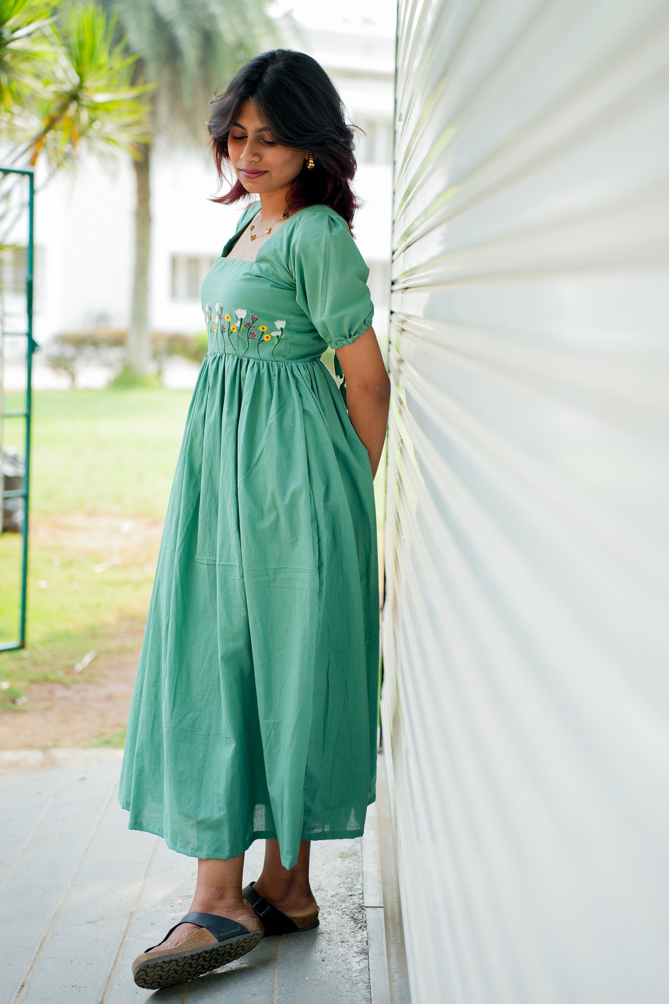 GREEN EMBROIDERED MAXI