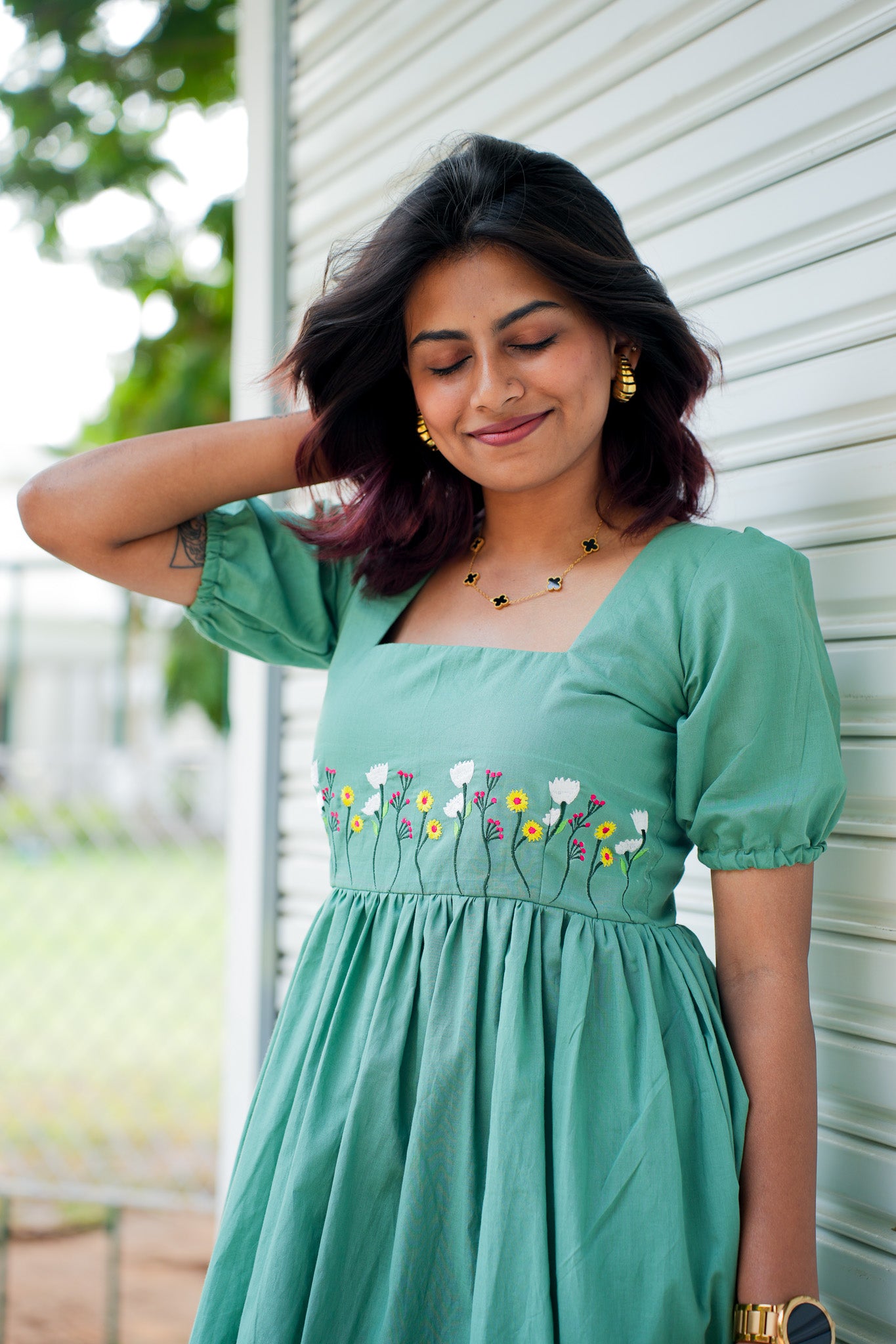 GREEN EMBROIDERED MAXI