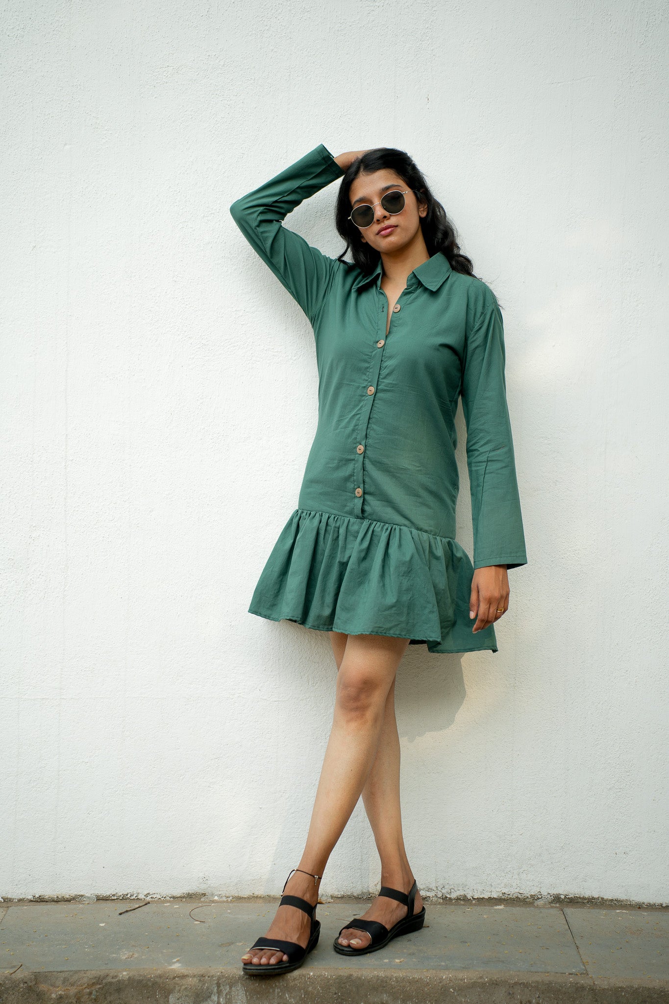 GREEN SHIRT DRESS