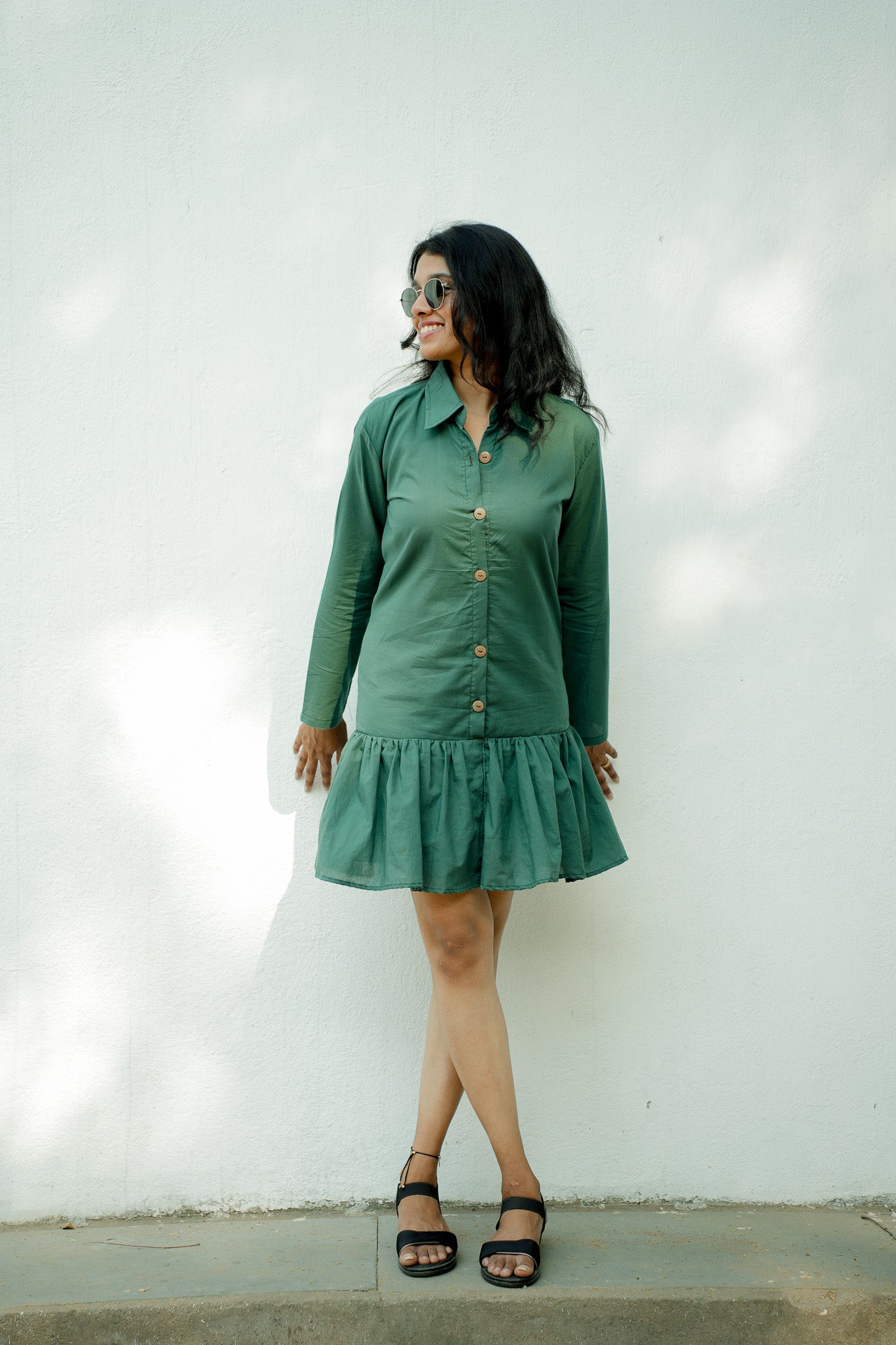 GREEN SHIRT DRESS