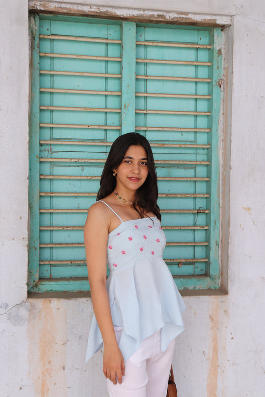 Blue bloom peplum