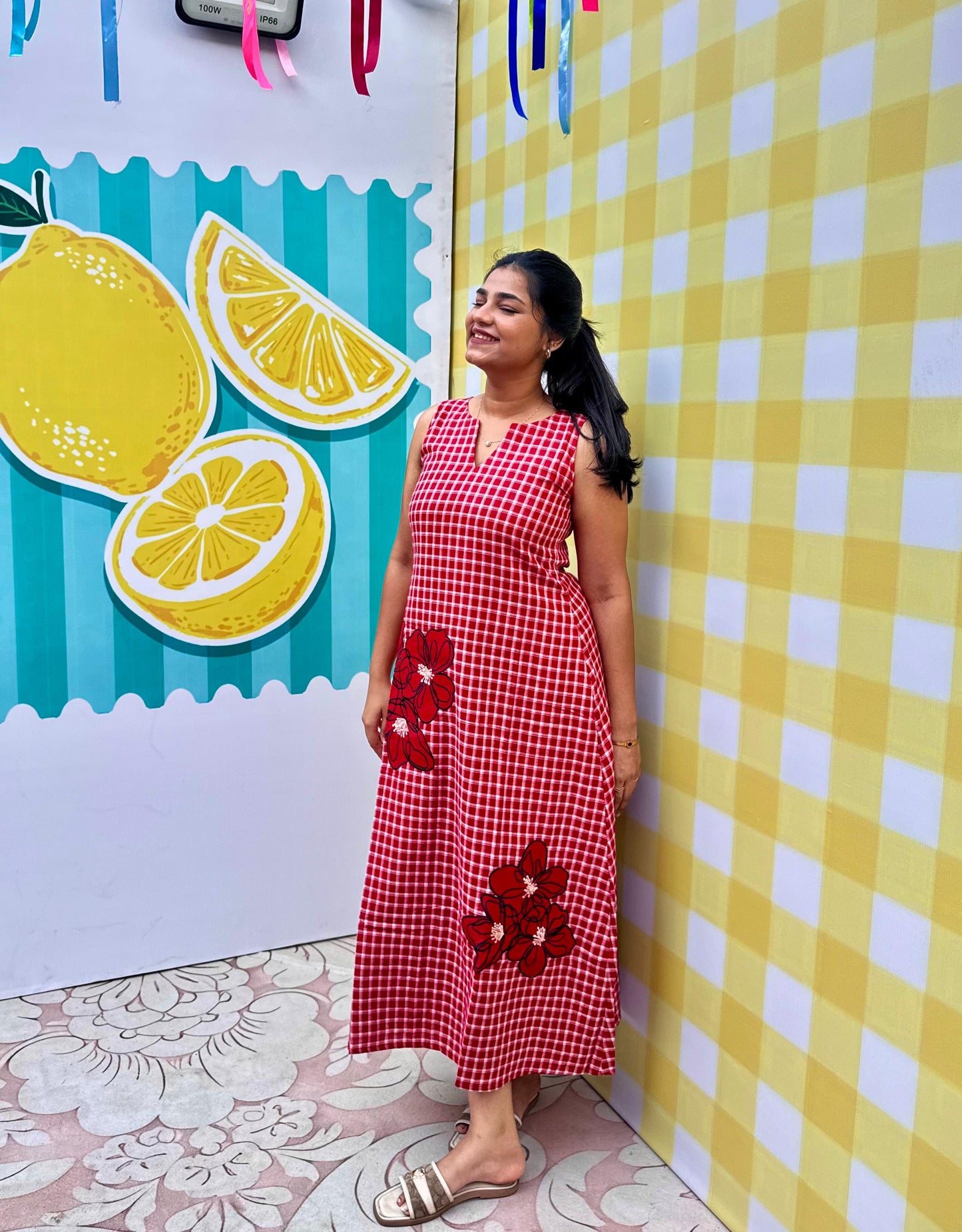 Scarlet Bloom Appliqué Dress