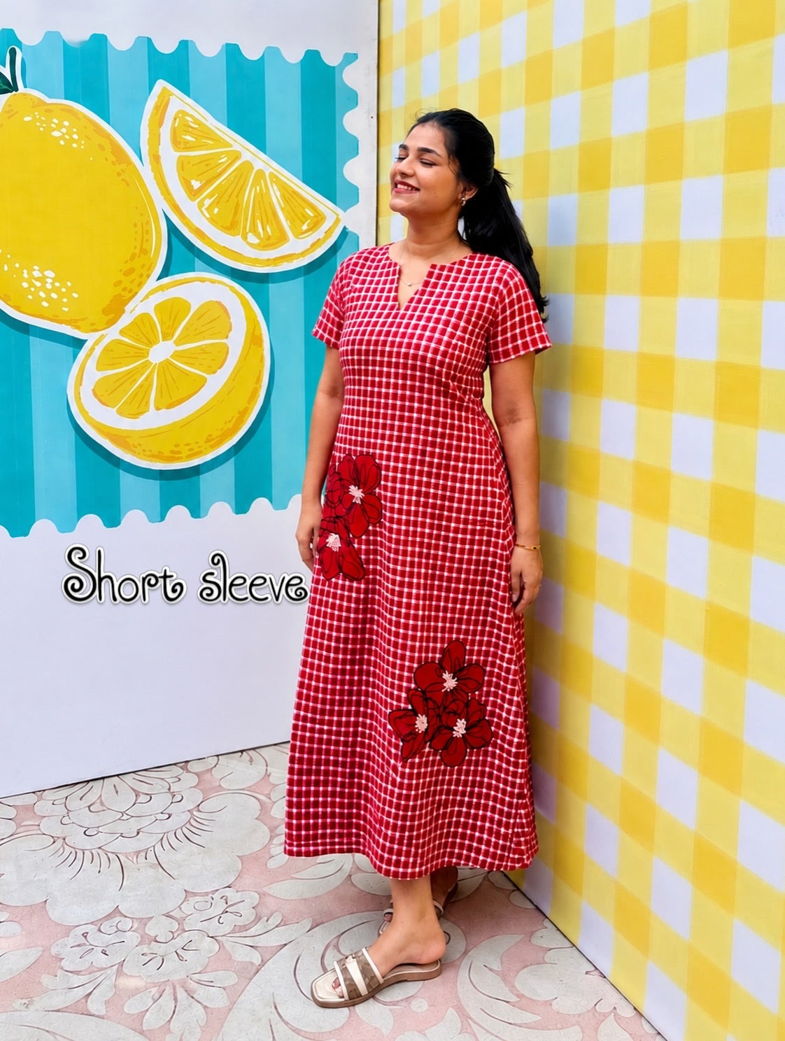 Scarlet Bloom Appliqué Dress