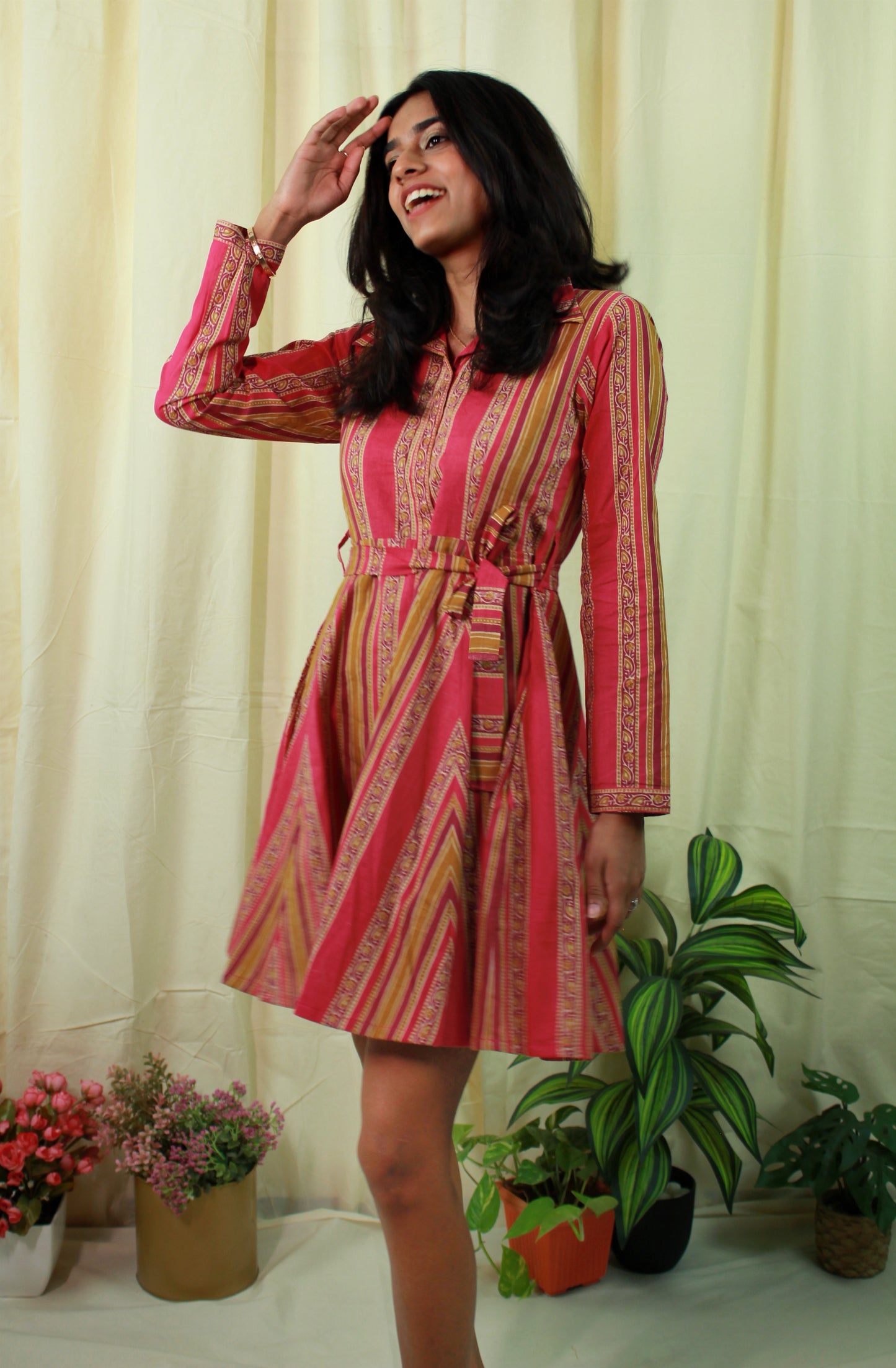 Mini shirtdress with belt(pink)