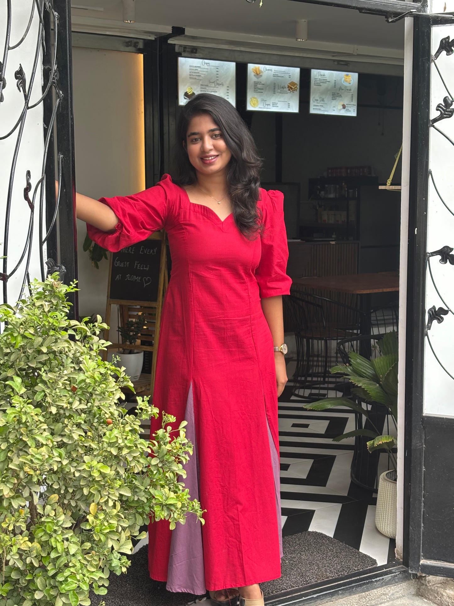 Elegant Scarlet Paneled Maxi Dress