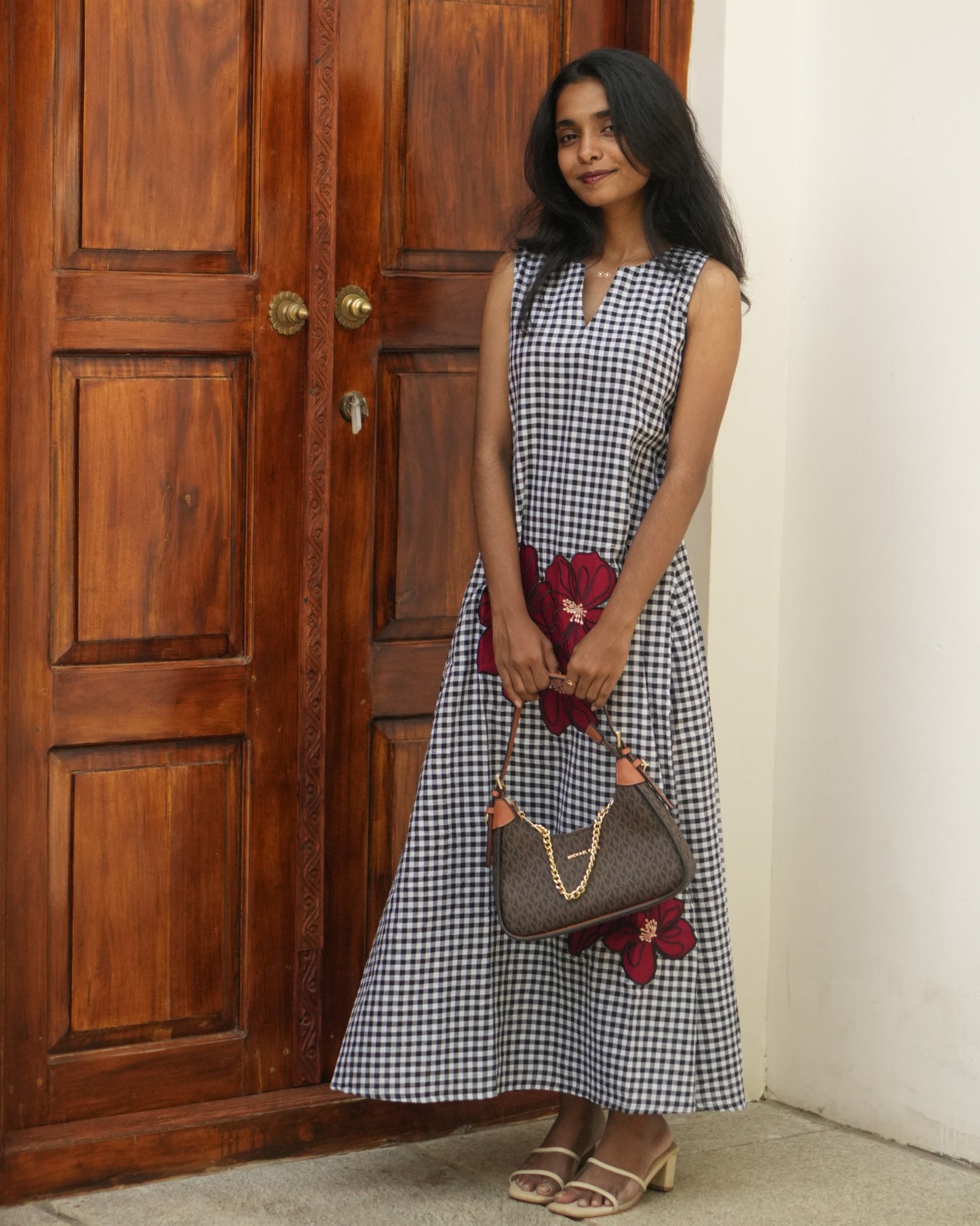 Noir Bloom Appliqué Dress