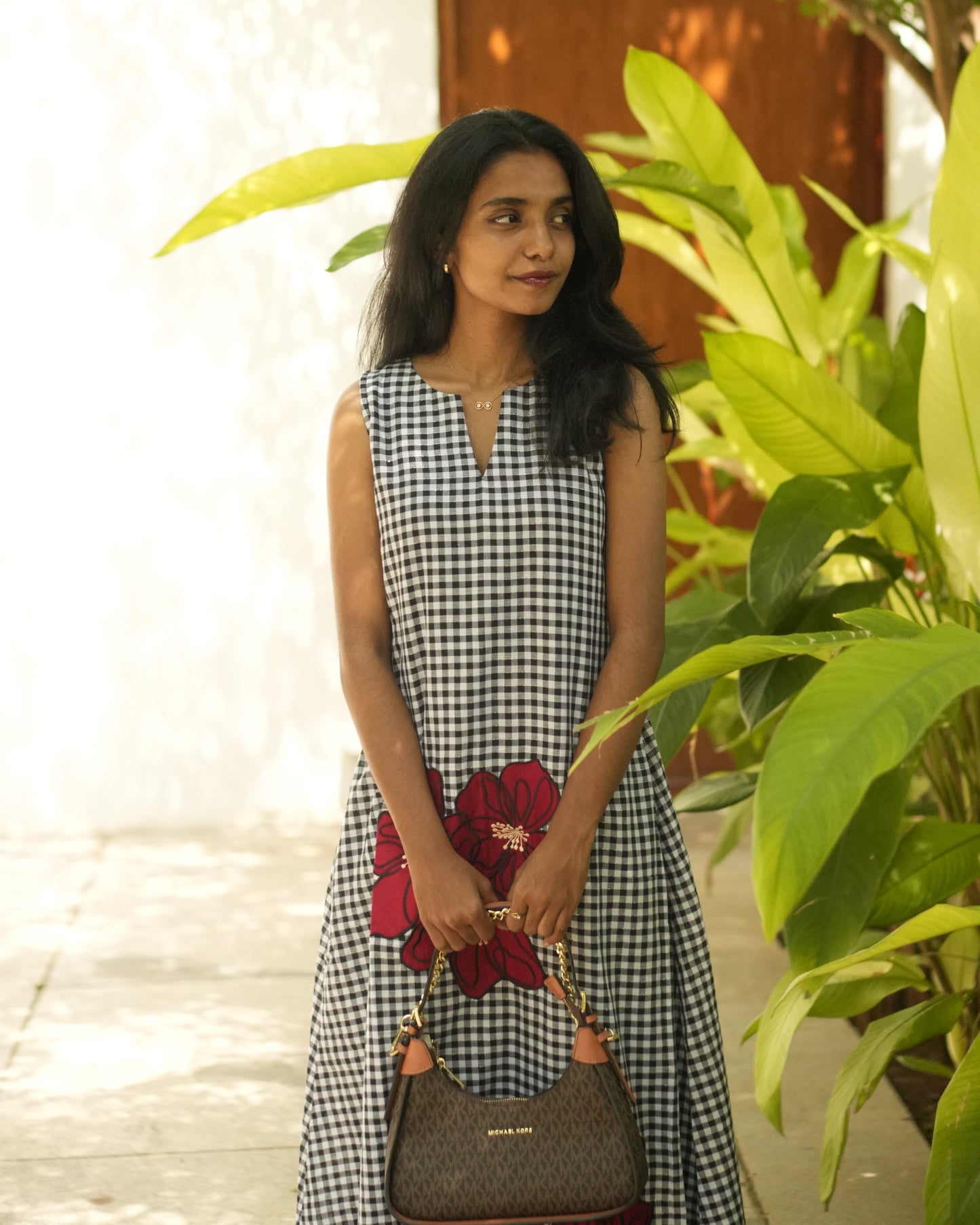 Noir Bloom Appliqué Dress