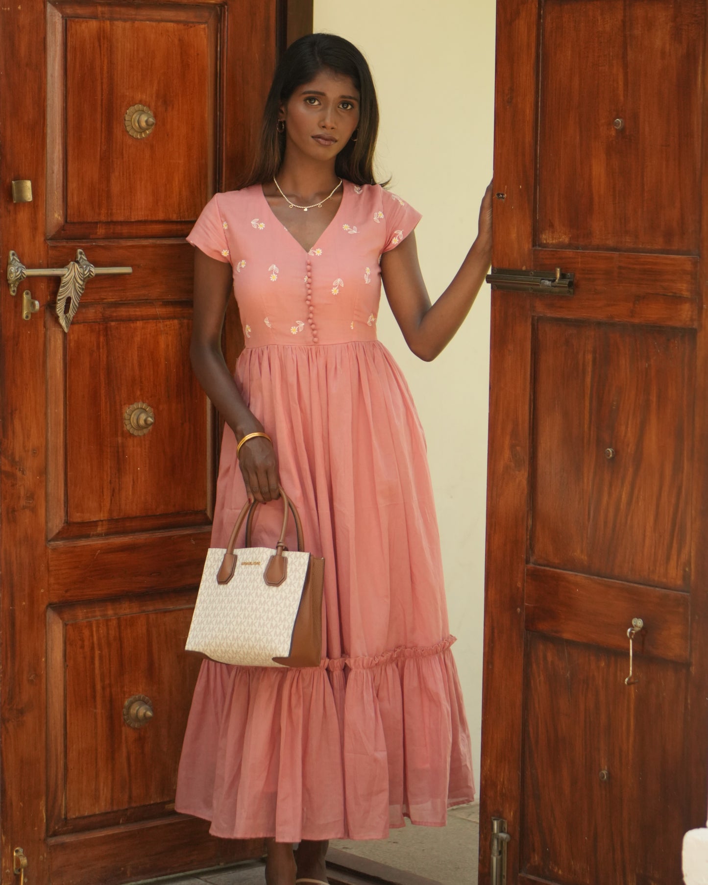 Peach Petal Button Dress