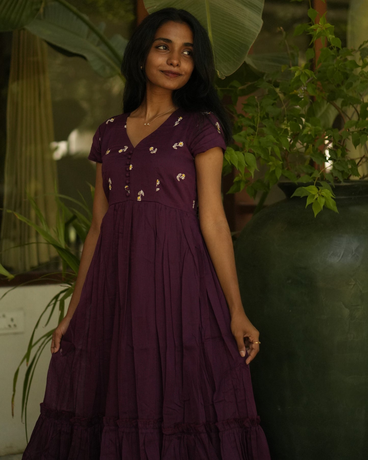 Wine Petal Button Dress