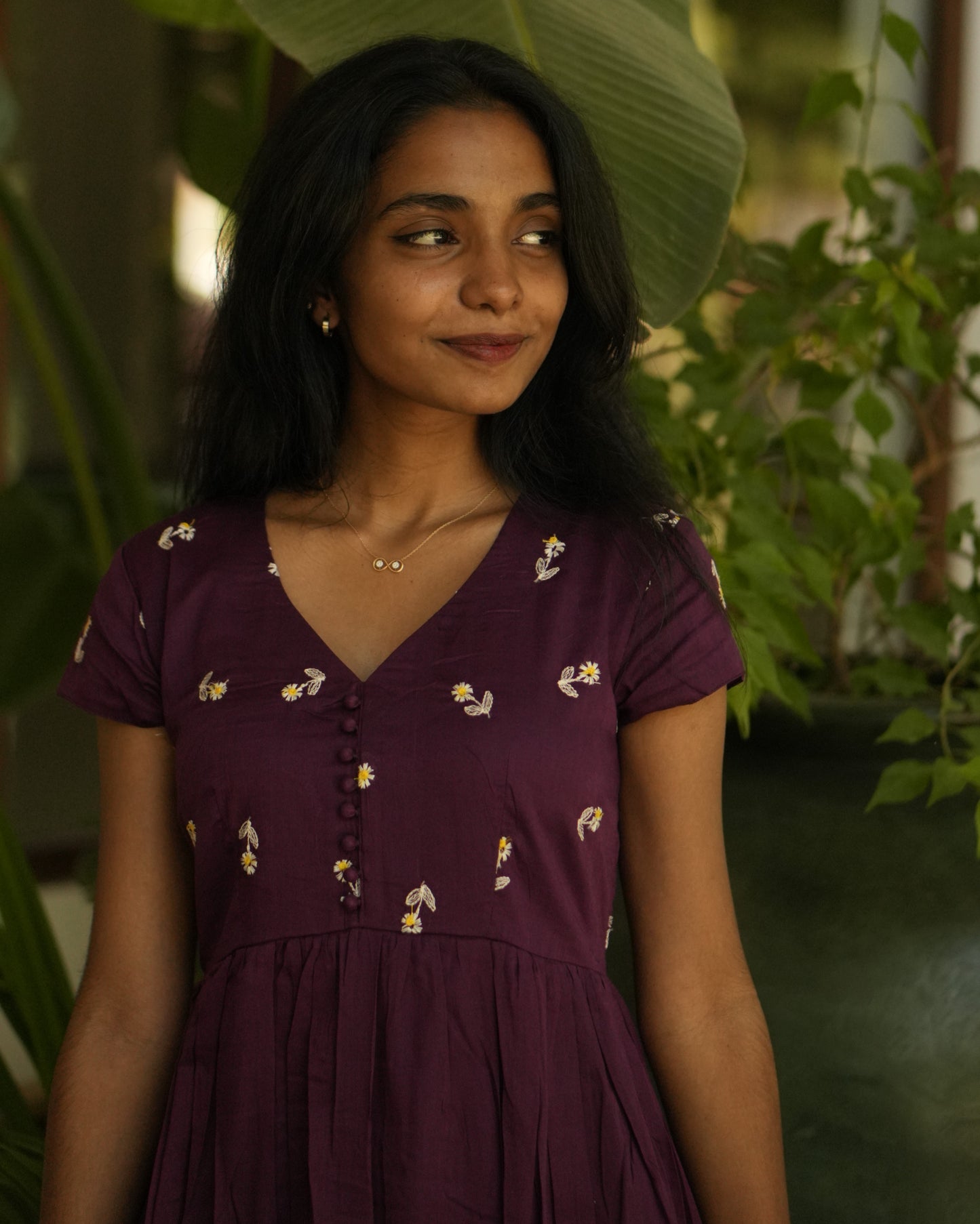 Wine Petal Button Dress