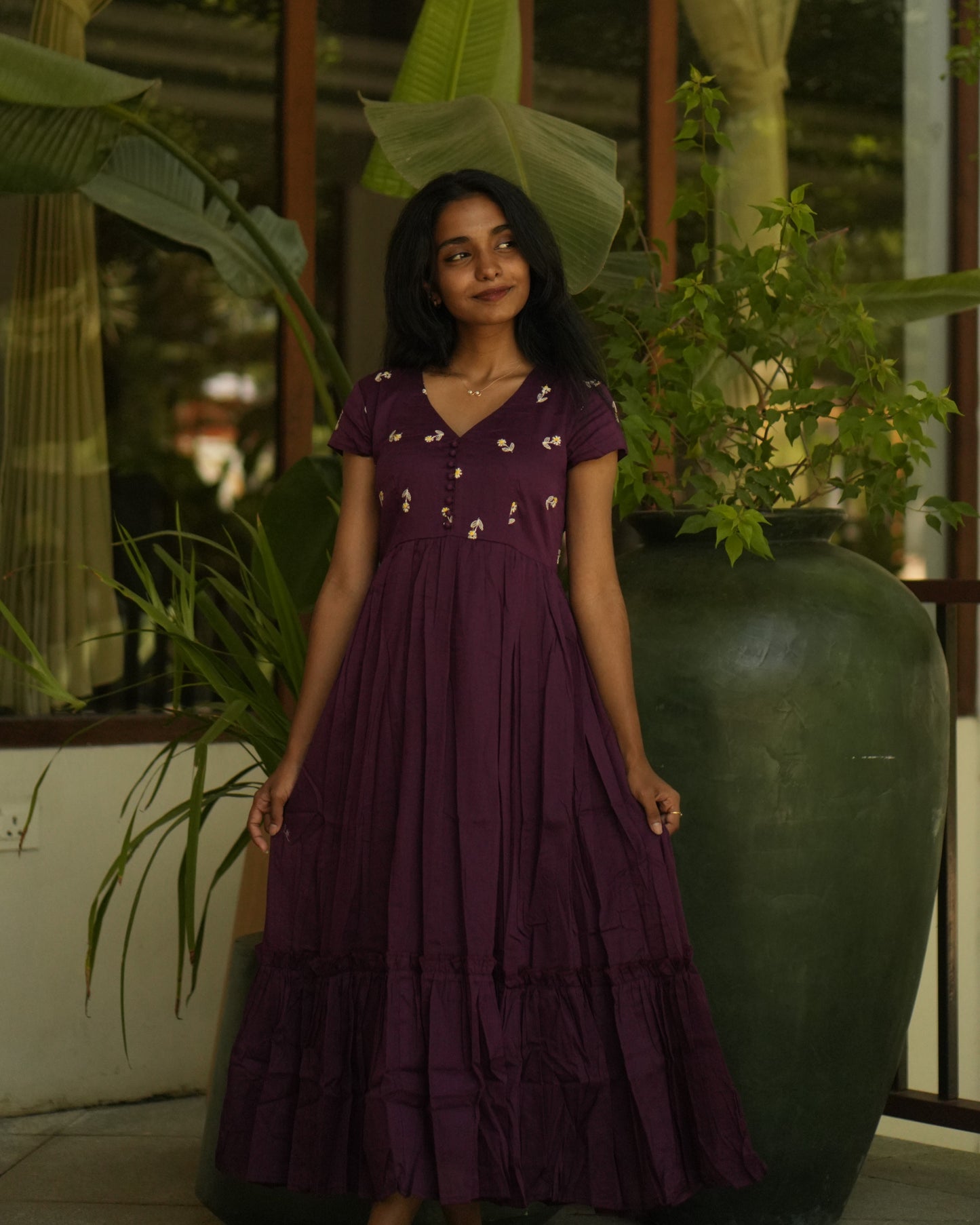 Wine Petal Button Dress