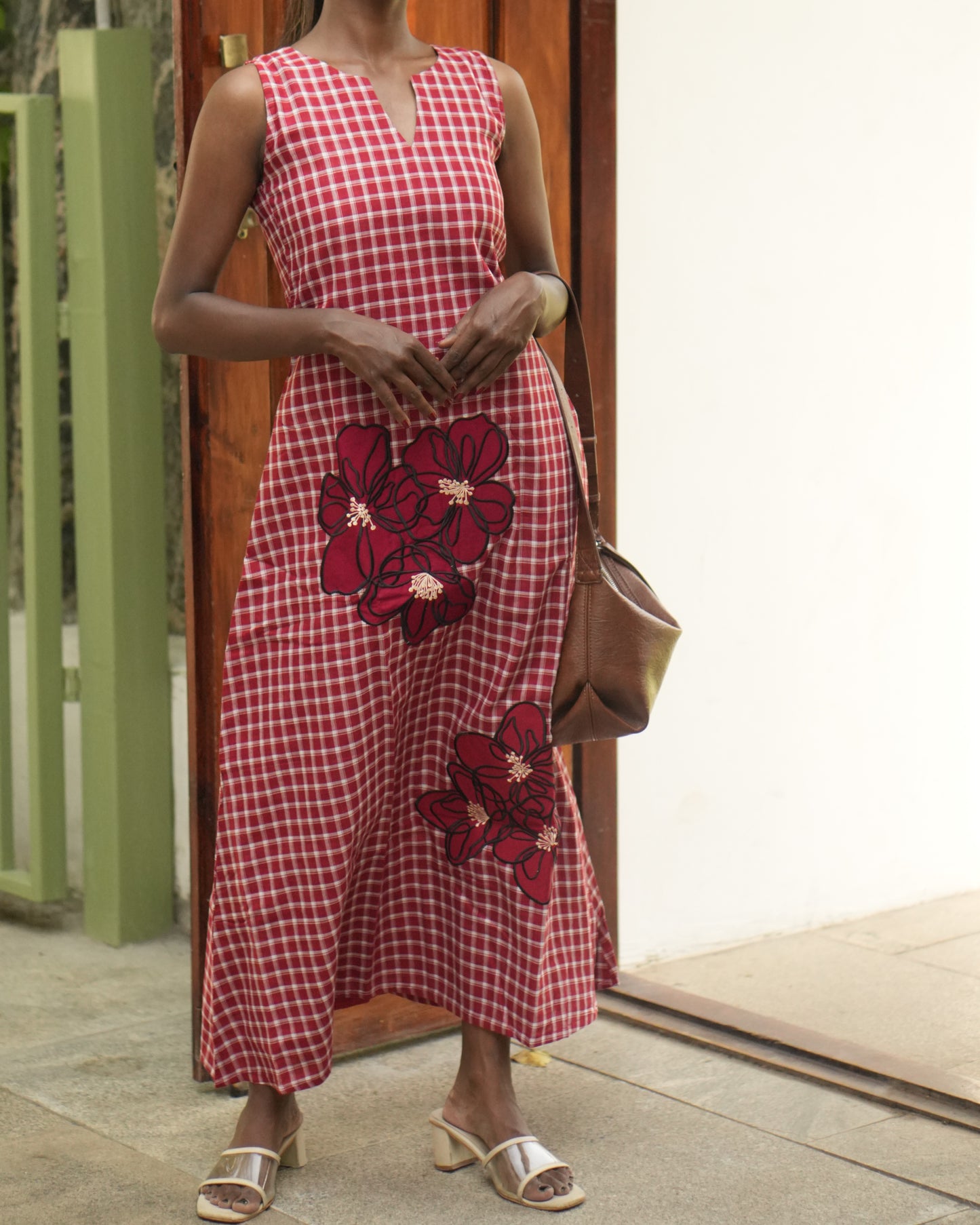 Scarlet Bloom Appliqué Dress