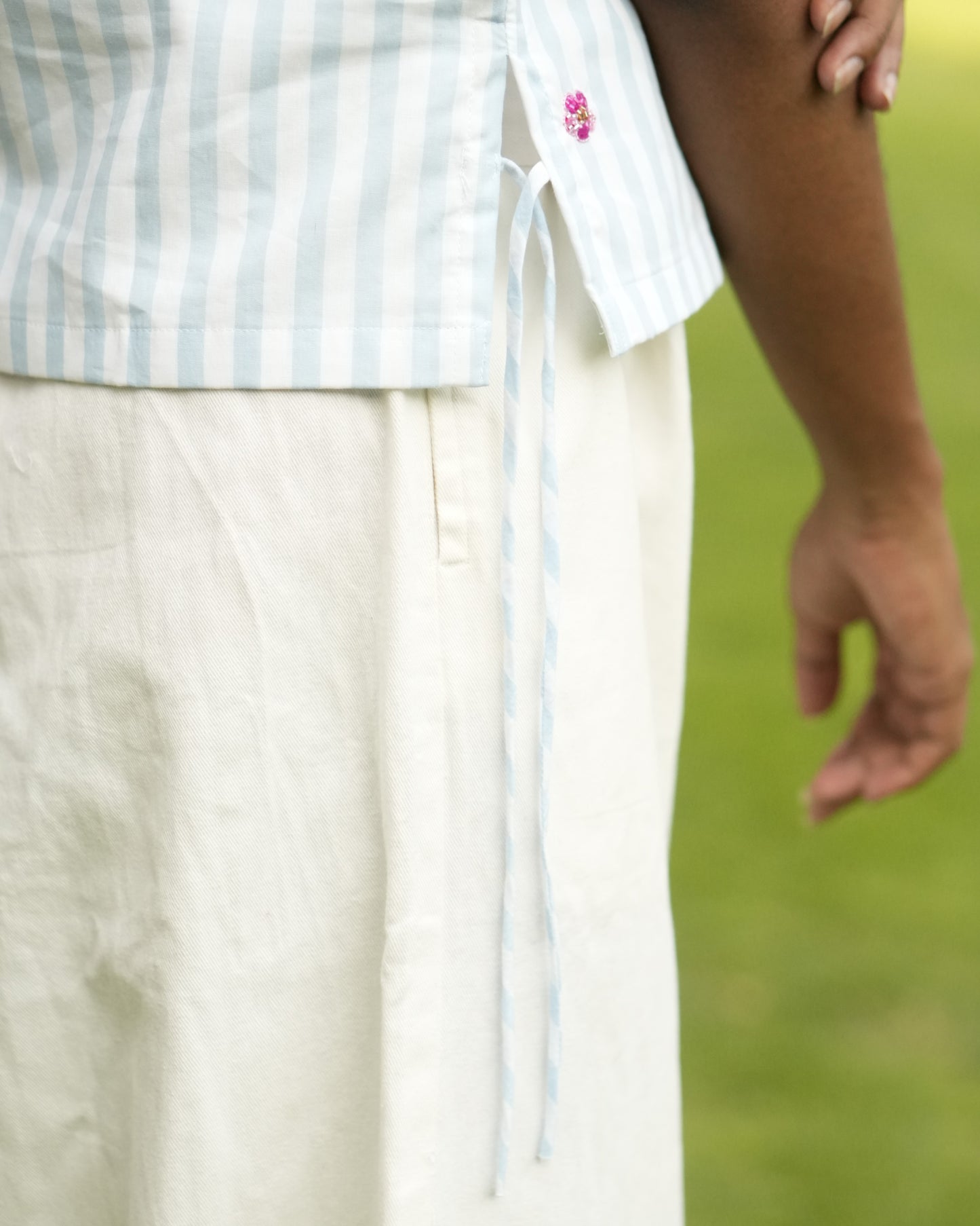 Bluebell Stripe Hand-Embroidered Top