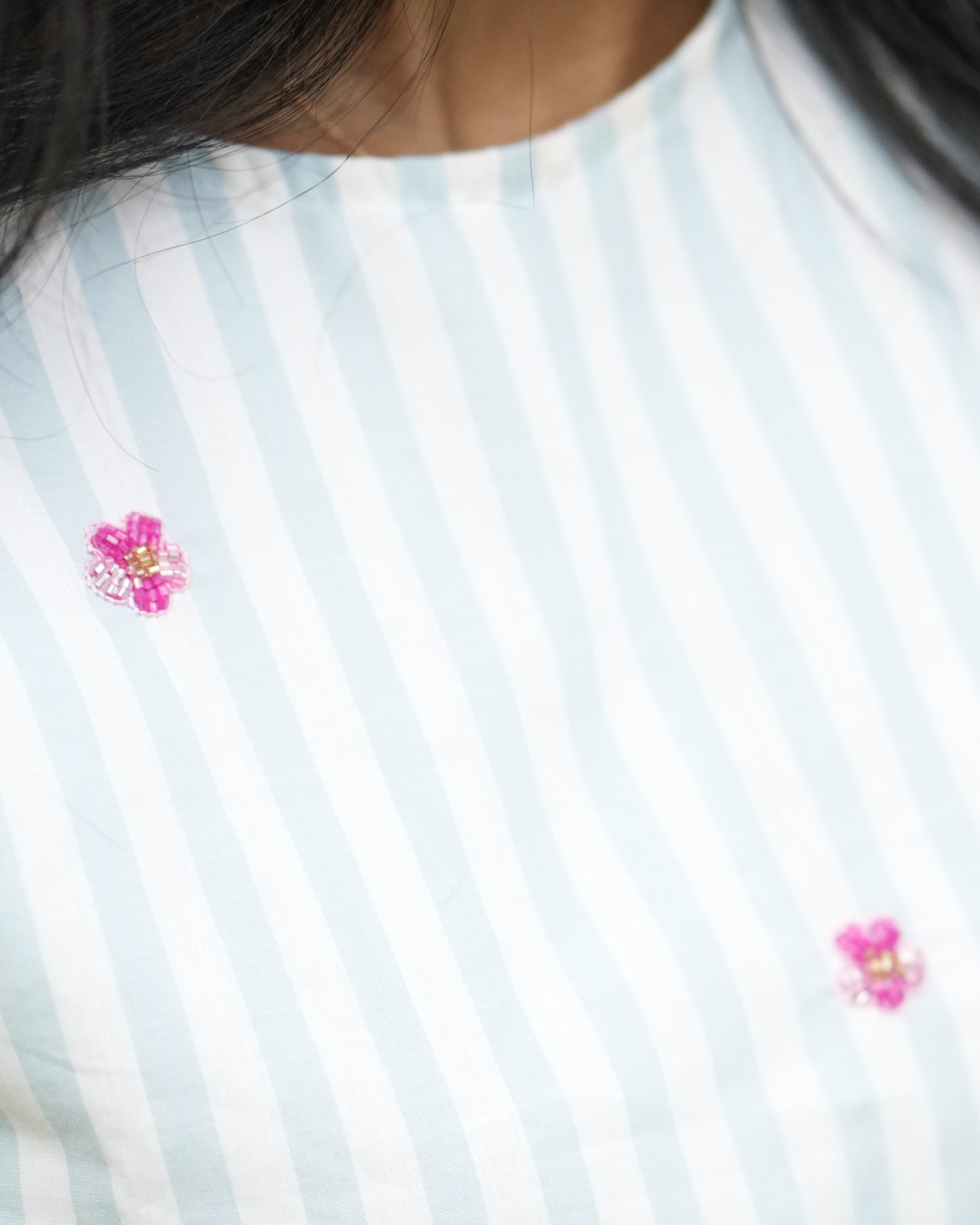 Bluebell Stripe Hand-Embroidered Top